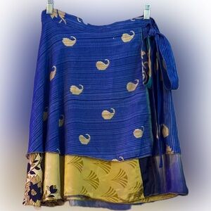 Silk / silk blend sari boho wrap skirt reversible mini length
